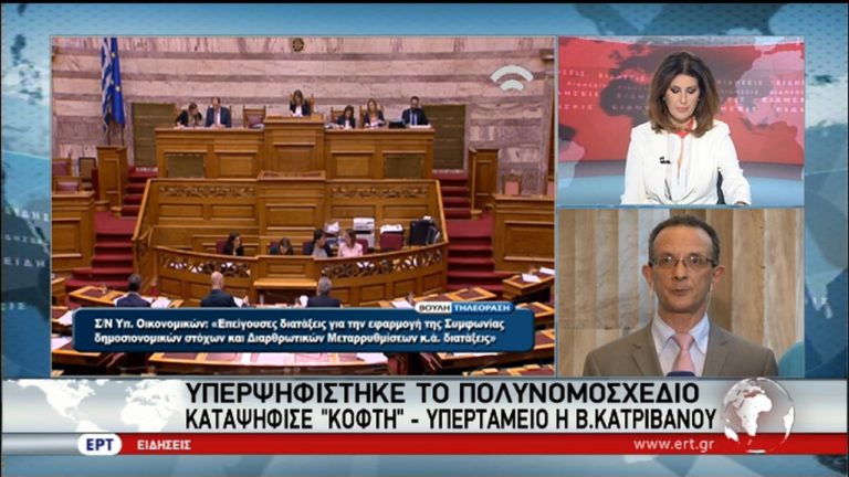 Με 153 ψήφους υπέρ, ψηφίσθηκε το πολυνομοσχέδιο –  Διαφοροποίηση Β. Κατριβάνου για “κόφτη” και “υπερταμείο” (video)