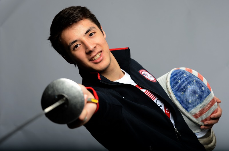 Alexander Massialas of the US Olympic Fencing team poses for pictures during a photo session during the 2012 Team USA Media Summit on May 13, 2012 in Dallas,Texas.AFP PHOTO/JOE KLAMAR (Photo credit should read JOE KLAMAR/AFP/GettyImages)