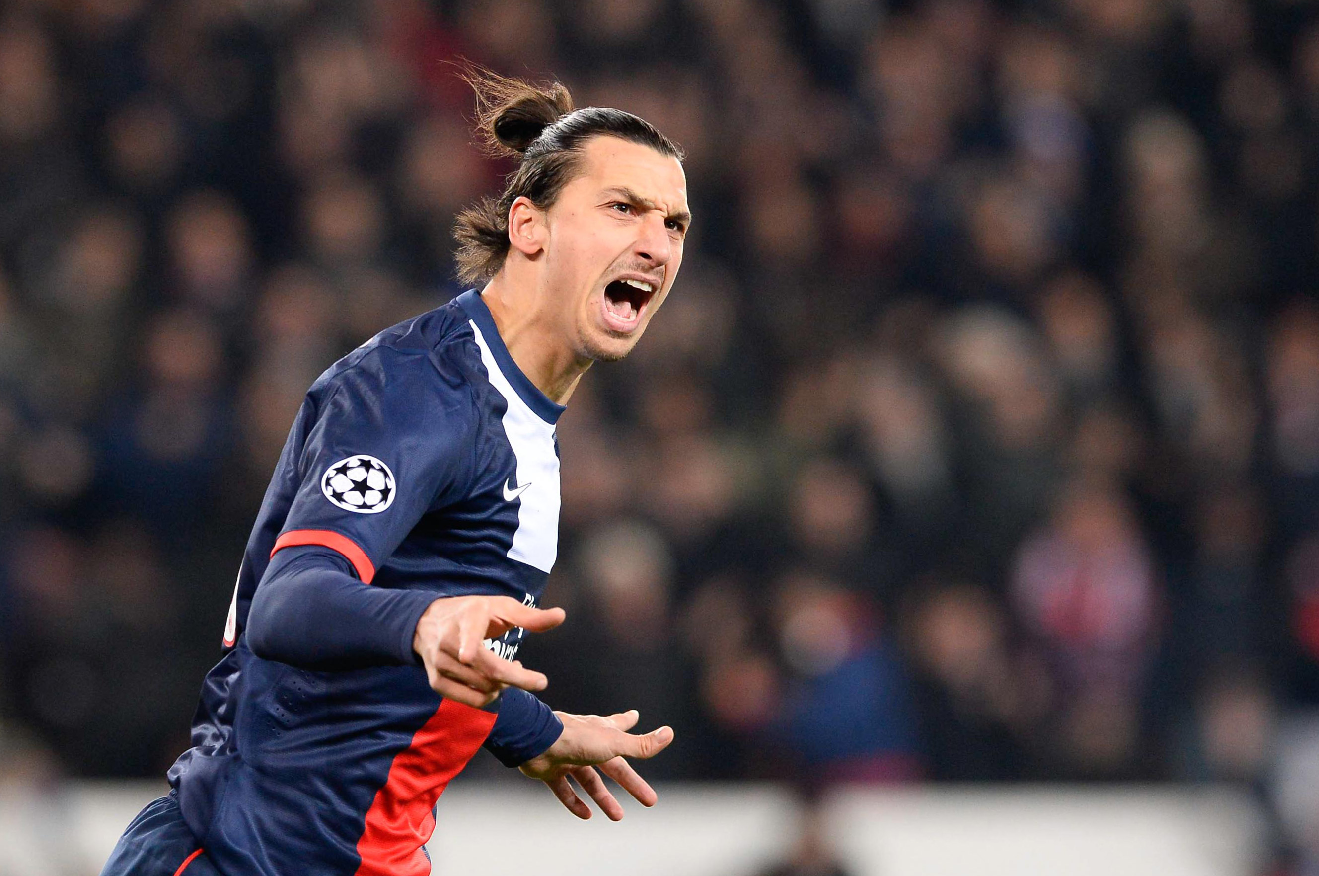 131127, Fotboll, Champions League, PSG - Olympiakos: Joie Zlatan IBRAHIMOVIC - 27.11.2013 - Paris Saint Germain / Olympiakos - Champions League Photo : Fred Porcu / Icon Sport © Bildbyrn - COP 75 - SWEDEN ONLY