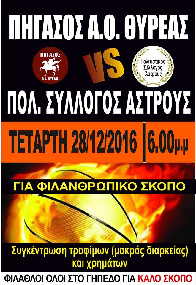 Αγώνας μπάσκετ για καλό σκοπό σήμερα στο Άστρος