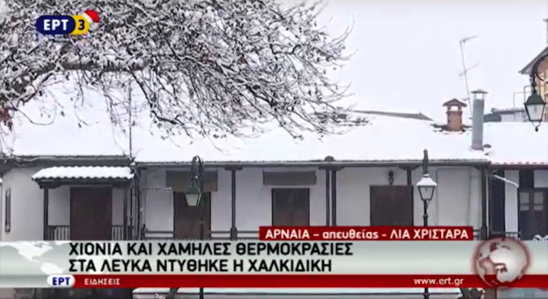 Xιόνια και χαμηλές θερμοκρασίες στα λευκά ντύθηκε η Χαλκιδική(video)
