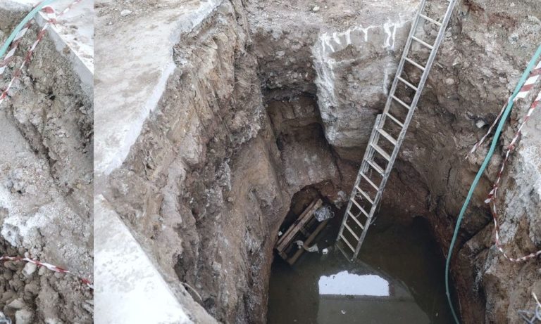 Ανάχωμα  γύρω από το σημείο όπου εντοπίστηκε η βόμβα στο Κορδελιό