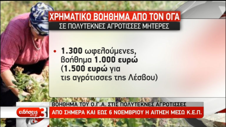 Βοήθημα του ΟΓΑ στις πολύτεκνες αγρότισσες (video)