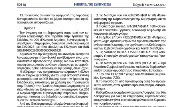 ΟΙΥΕ: Το ΦΕΚ για την αργία της 26ης Δεκεμβρίου