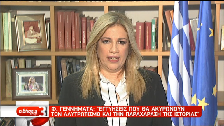 Φ. Γεννηματά: Εγγυήσεις κατά του αλυτρωτισμού και της παραχάραξης της ιστορίας (video)