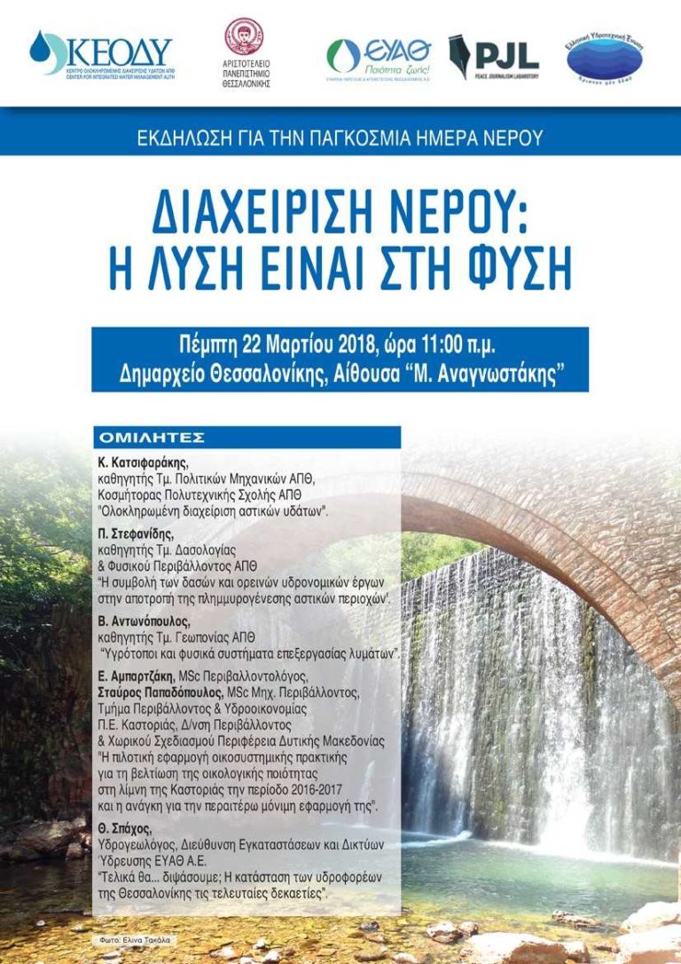 Εκδηλώσεις για την Παγκόσμια Ημέρα Νερού στη Θεσσαλονίκη