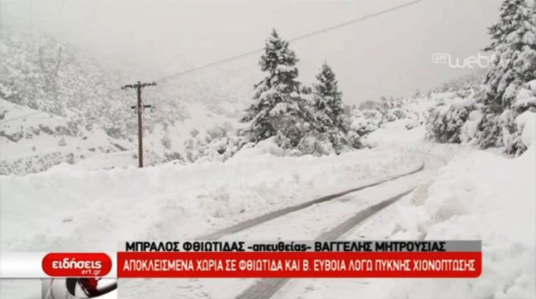 Αποκλεισμένα χωριά σε Φθιώτιδα και Β. Εύβοια λόγω χιονόπτωσης (video)