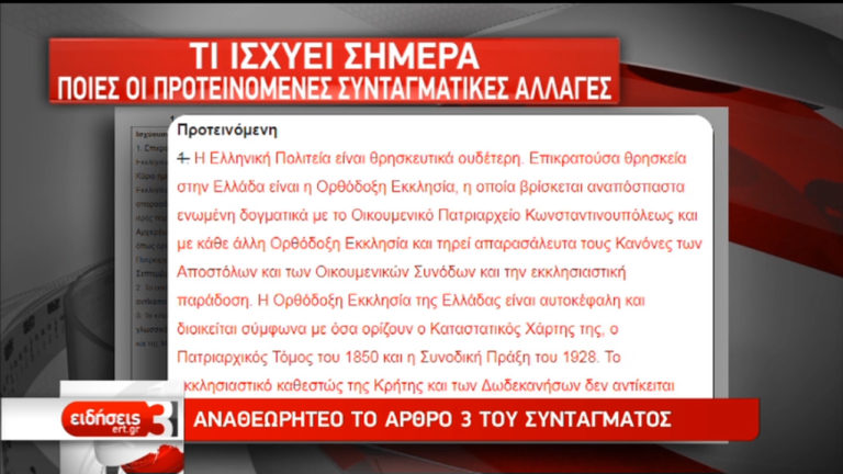 Αναθεωρητέο το άρθρο 3 του Συντάγματος (video)