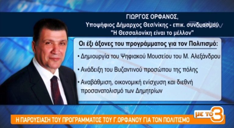 Η παρουσίαση του προγράμματος του Γιώργου Ορφανού για τον πολιτισμό (video)