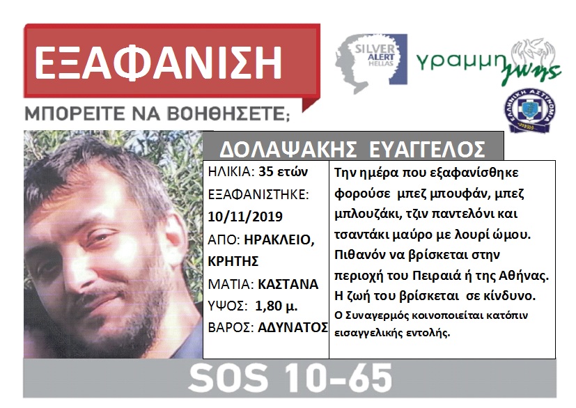 Ηράκλειο: Βρέθηκε ο 35χρονος Βαγγέλης Δολαψάκης