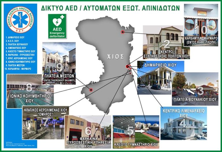Σημεία με απινιδωτές στο Δήμο Χίου- προγραμματισμός σεμιναρίων