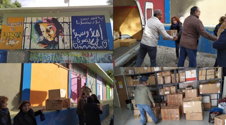 Παράδοση βοήθειας από συνδικάτα στους πρόσφυγες στη Ριτσώνα
