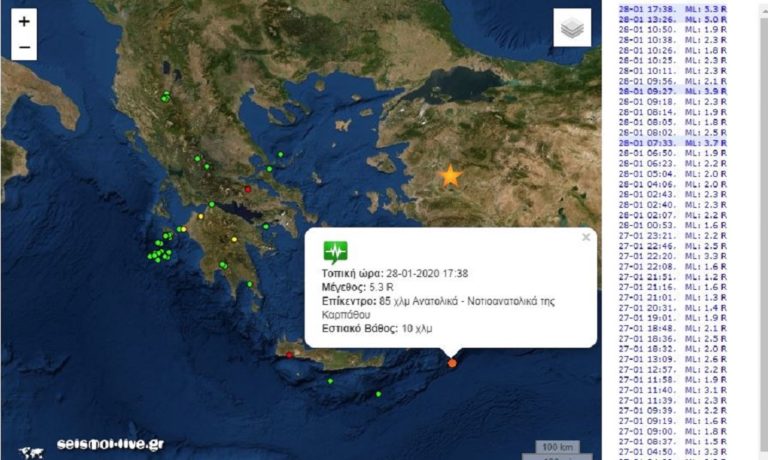Σεισμός 5,3 R ανοιχτά της Καρπάθου (video)