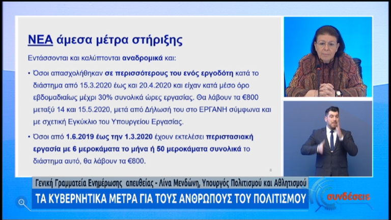 Μενδώνη: Αυτά είναι τα κυβερνητικά μέτρα για τους ανθρώπους του πολιτισμού (video)