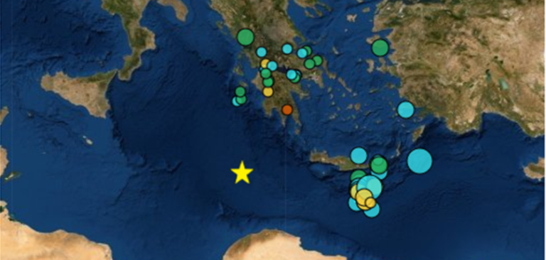 Σεισμός 5,9 βαθμών 238 χλμ νότια-νοτιοδυτικά της Πύλου – Αισθητός και στην Κρήτη