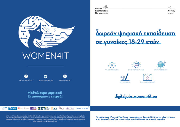 «Women4IT»: Δωρεάν ψηφιακή τεχνογνωσία και τεχνολογικές δεξιότητες σε 100 νέες γυναίκες