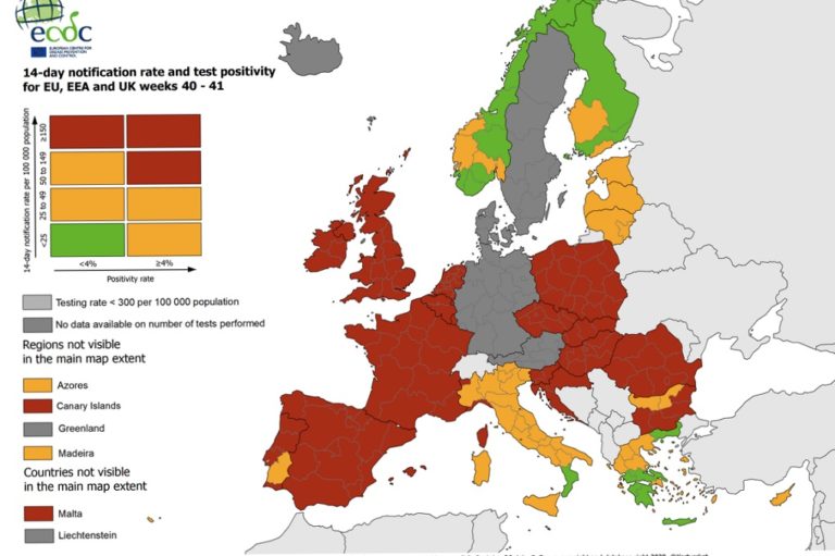 Xάρτης ECDC: Στο “κόκκινο” η Ευρώπη – “Πράσινη” εν μέρει η Ελλάδα