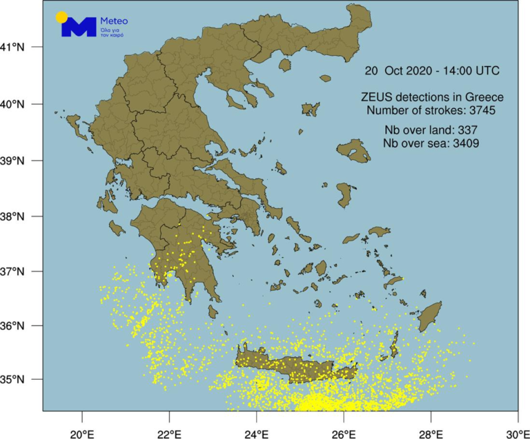 3.800 κεραυνοί στα νότια και μεγάλα ύψη βροχής στην Κρήτη