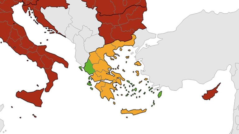 Χάρτης ECDC για κορονοϊό: Οι τέσσερις “πράσινες” περιοχές της Ελλάδας