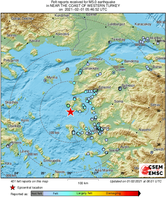 Σεισμός 5 Ρίχτερ μεταξύ Χίου και Μυτιλήνης