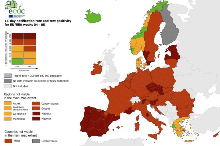 Χάρτης ECDC: Καλύτερα σε σχέση με άλλες χώρες η Ελλάδα – Στο κόκκινο η Αττική