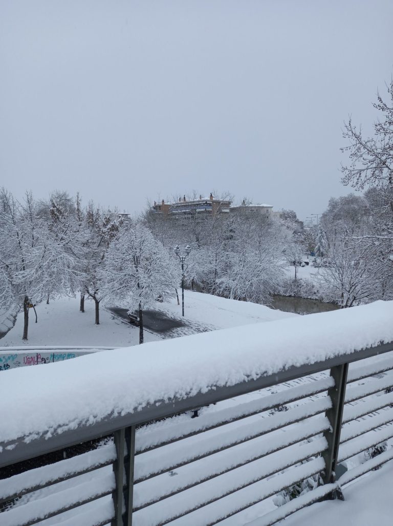 Έντονη χιονόπτωση αυτή την ώρα στη Λάρισα