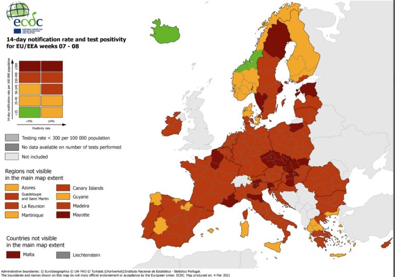 Χάρτης ECDC για κορονοϊό: Ποιες περιοχές της Ελλάδας βρίσκονται στο «κόκκινο»