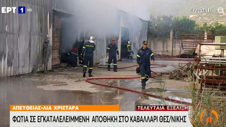 Φωτιά σε εγκαταλελειμμένη αποθήκη στο Καβαλλάρι Θεσσαλονίκης (video)