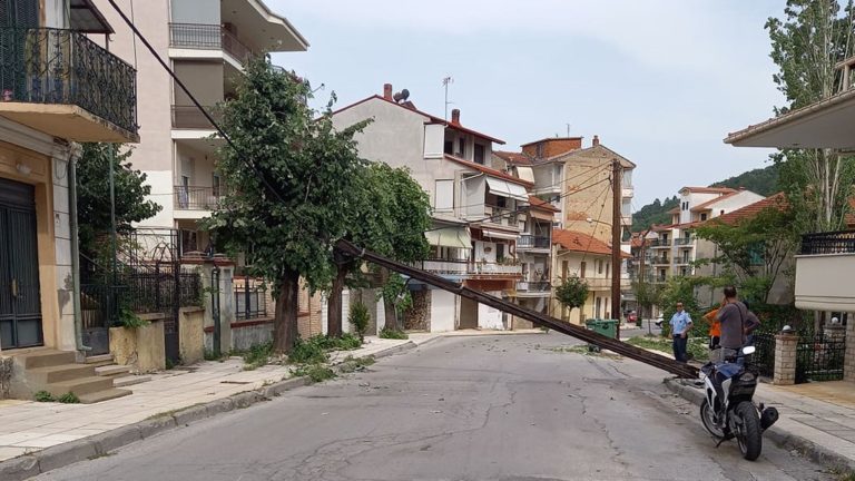 Φλώρινα: Κολώνα της ΔΕΗ έπεσε στη μέση του δρόμου (βίντεο)