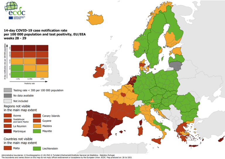 ECDC: Στο «κόκκινο» η χώρα – Ποιες περιοχές εξακολουθούν να είναι «πορτοκαλί»