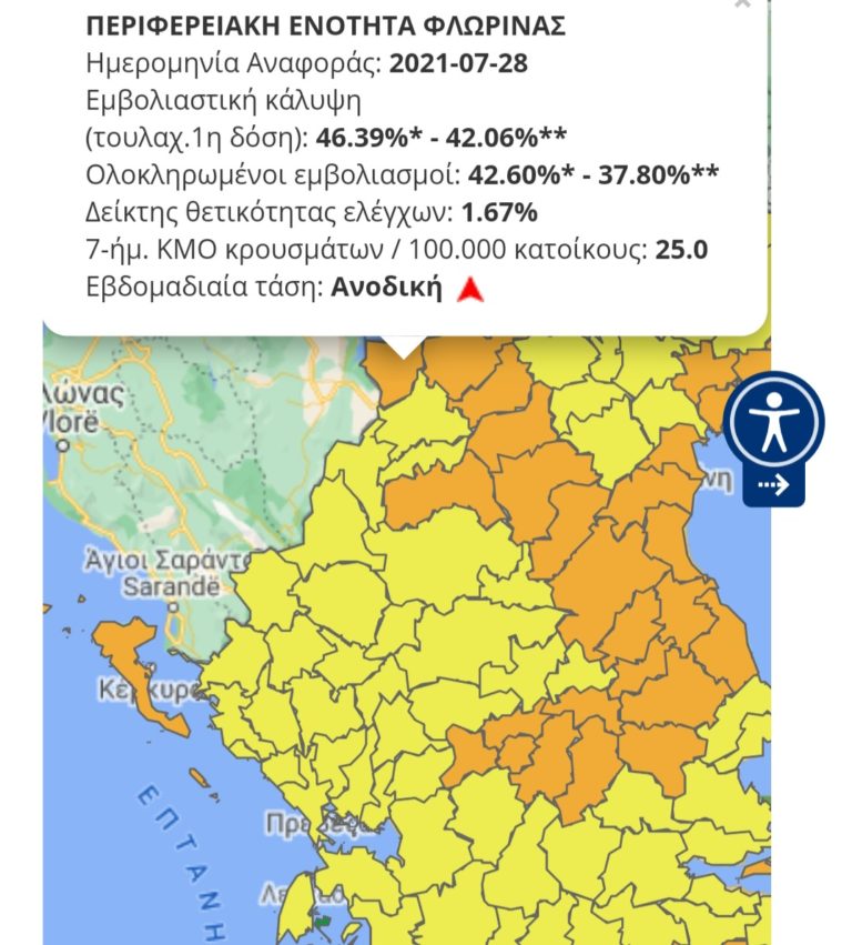 Στο “πορτοκαλί” η Φλώρινα και στο “κίτρινο” η Καστοριά