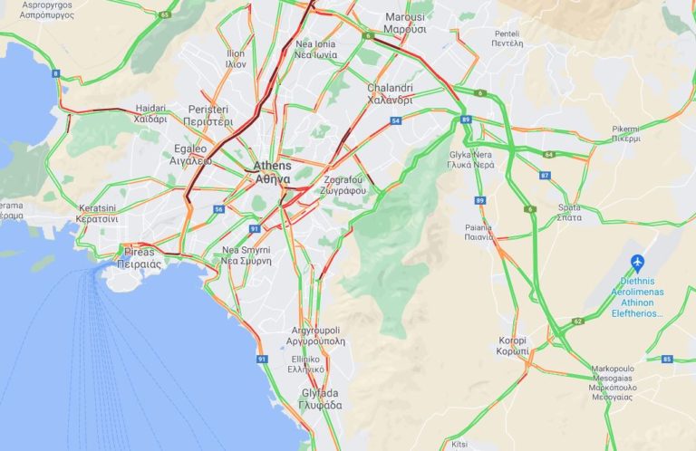 Η κίνηση στους δρόμους της Αθήνας