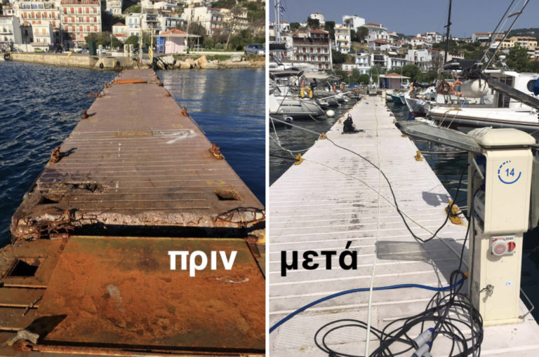 Πλωτή εξέδρα στο λιμάνι της Σκιάθου