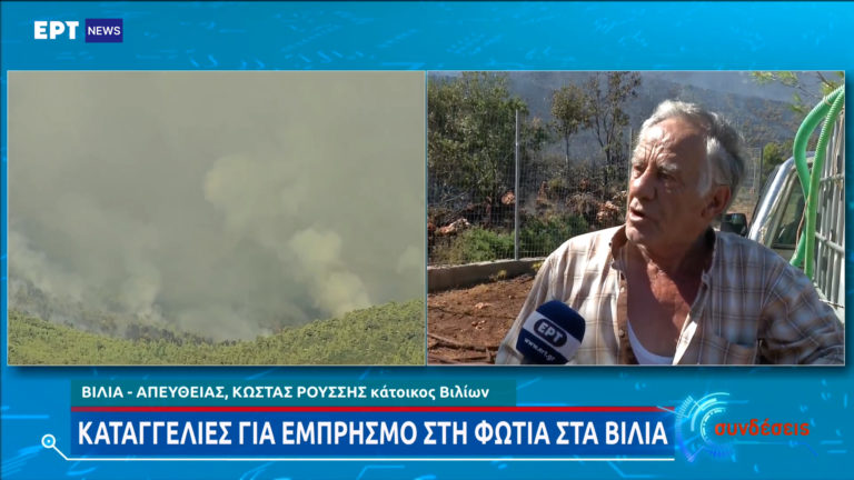 Βίλια: “Βάλανε φωτιά σε ξερό πεύκο” – Τι κατήγγειλε μέσω της ΕΡΤ κάτοικος της περιοχής