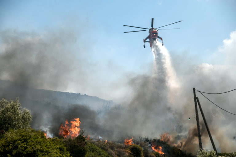 Εύβοια: Υπό ύφεση η φωτιά στο Μαρμάρι — Ισχυροί άνεμοι