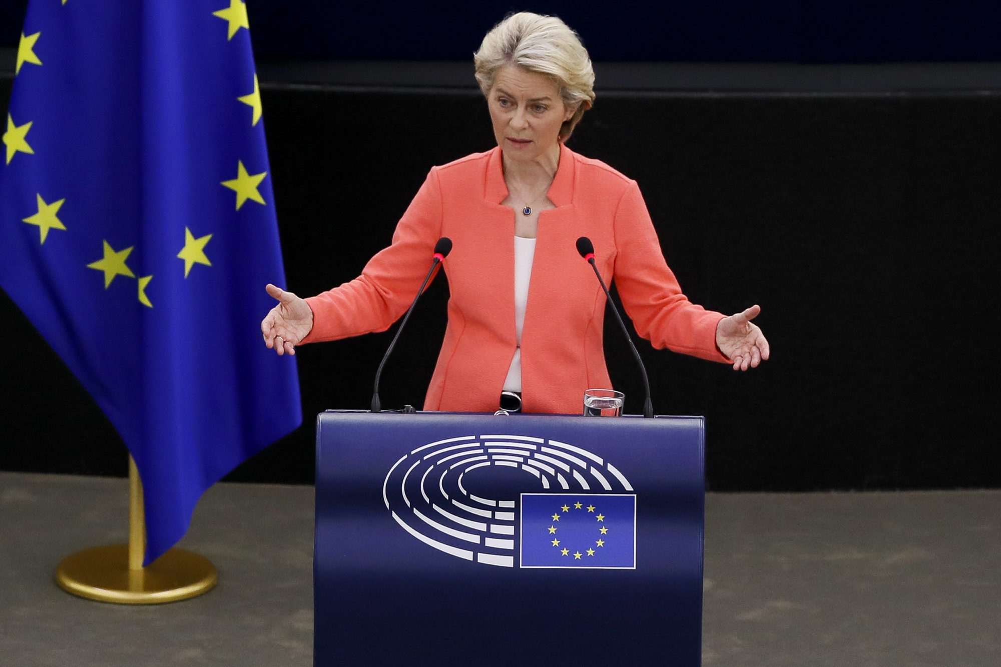 EU Commission President von der Leyen speaks at European Parliament in Strasbourg