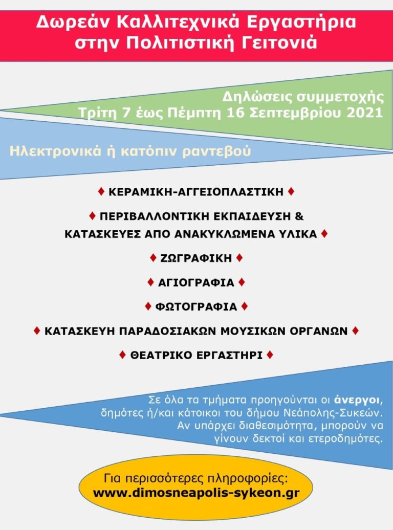 Πολιτιστική Γειτονιά στο Δ. Νεάπολης – Συκεών