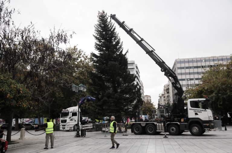 Στήθηκε το χριστουγεννιάτικο δέντρο στην πλατεία Συντάγματος