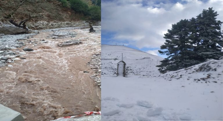 Αργιθέα: Χιόνια στους αυχένες Αγ. Νικολάου και Τυμπάνου – Καταπτώσεις και φουσκωμένα ποτάμια