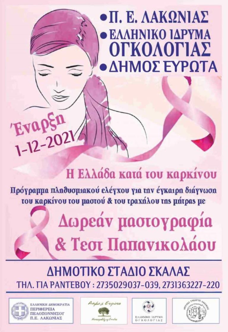 Δωρεάν μαστογραφία και τεστ Παπανικολάου στις γυναίκες του δήμου Ευρώτα Λακωνίας