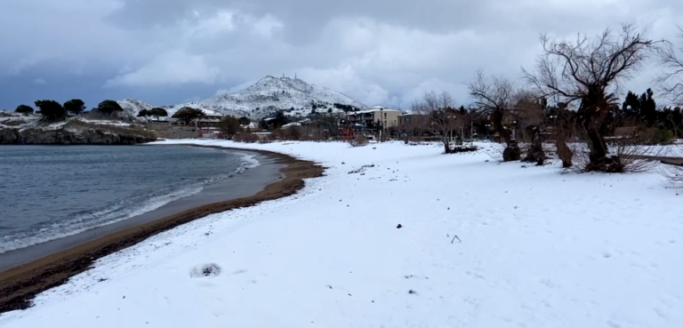 Λήμνος: Τα χιόνια έφτασαν στη θάλασσα – Στα λευκά ο Αη Στράτης