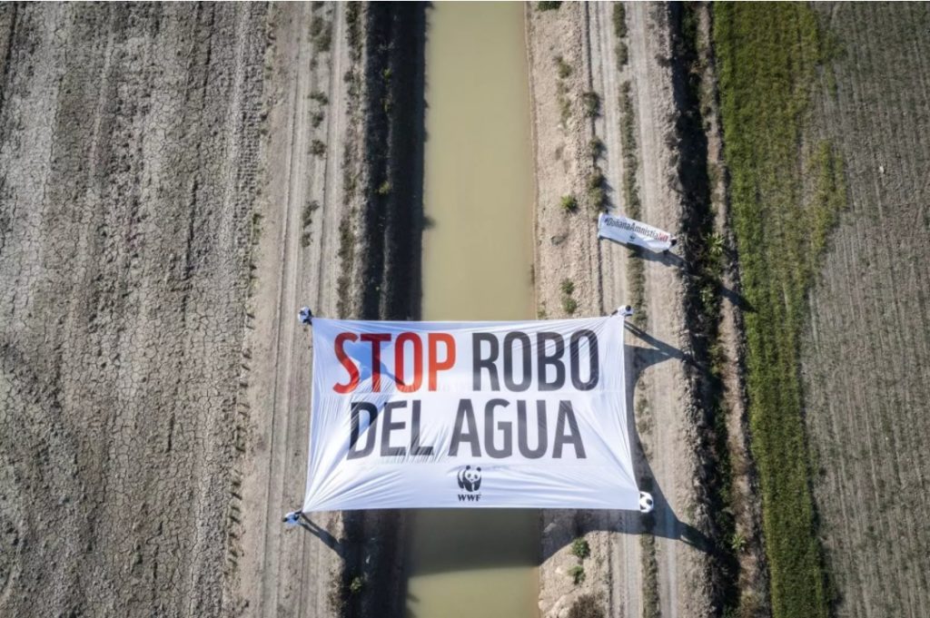 Ισπανία: Το WWF τοποθετεί γιγάντια πανό σε υγροτόπους για να καταγγείλει την «κλοπή νερού»