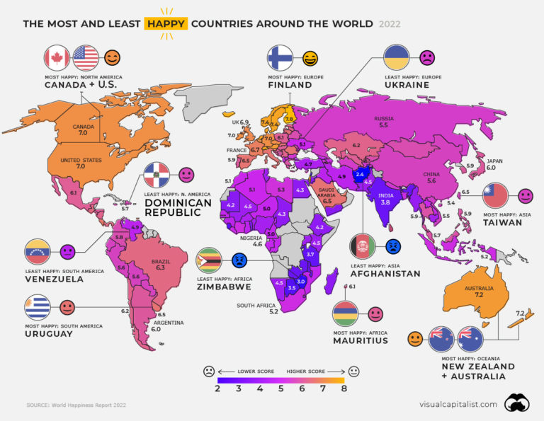 Παγκόσμιος Χάρτης Ευτυχίας 2022: Χαρτογράφηση με βάση τον δείκτη ευτυχίας των χωρών