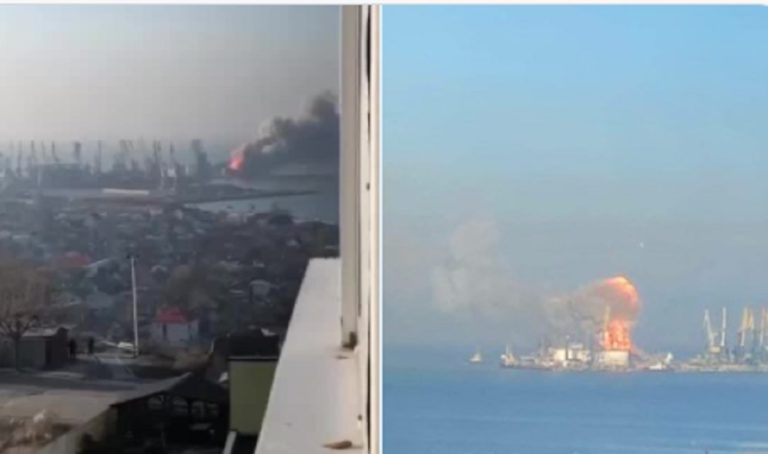 Εκρήξεις στο υπό ρωσική κατοχή Μπερντιάνσκ κοντά στη Μαριούπολη – Στις φλόγες ρωσικό πλοίο