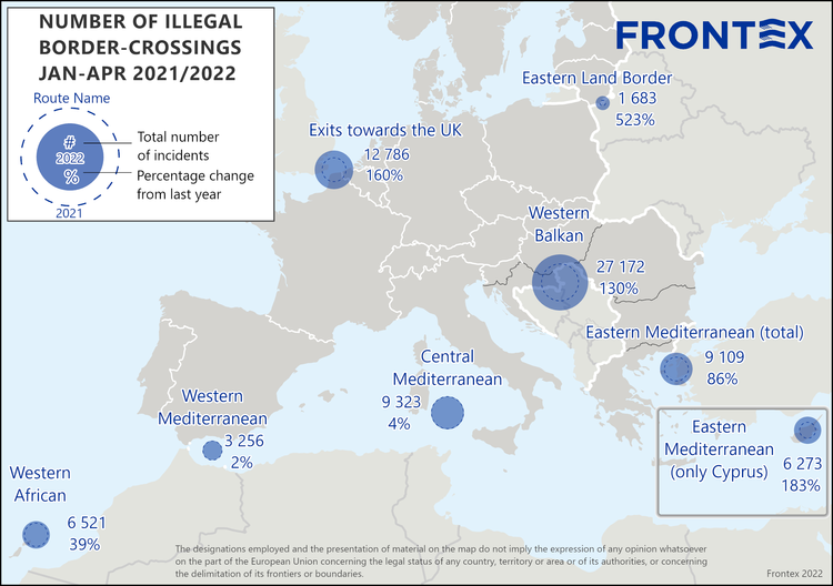 Frontex: Αυξήθηκαν κατά 69% το 2022 σε σύγκριση με τους πρώτους μήνες του 2021 οι παράτυπες αφίξεις μετανστών στην ΕΕ