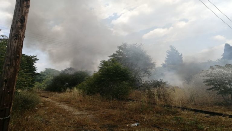 Φωτιά σε έκταση του ΟΣΕ στη Λάρισα