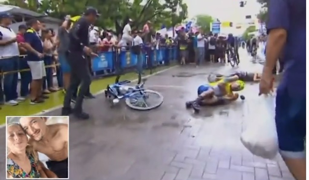 Ποδηλάτης έπεσε πάνω στη γυναίκα του ενώ τον φωτογράφιζε τη στιγμή του τερματισμού – «Δεν κατάλαβα γιατί δεν έφυγε από τη μέση»