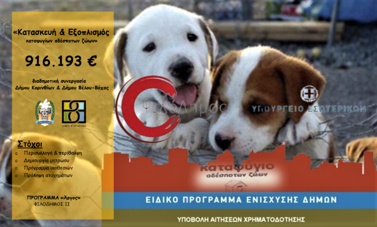 Καταφύγιο αδέσποτων ζώων συντροφιάς διεκδικούν οι δήμοι Κορινθίων και Βέλου – Βόχας