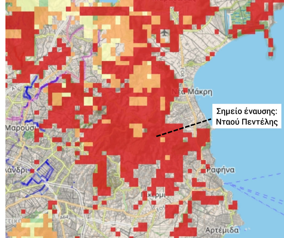 Αστεροσκοπείο Αθηνών: Είχαμε ενημερώσει από 18 Ιουλίου για την Πεντέλη – Δείτε τον χάρτη