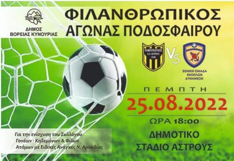 Στο Άστρος η Εθνική Ομάδα ποδοσφαίρου των Ελπίδων για φιλανθρωπικό σκοπό